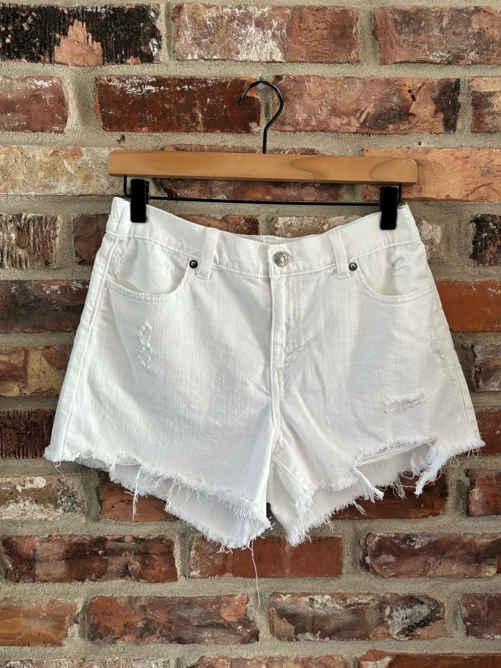 Aerie White Cut Off Distressed Jean Denim Shorts, S